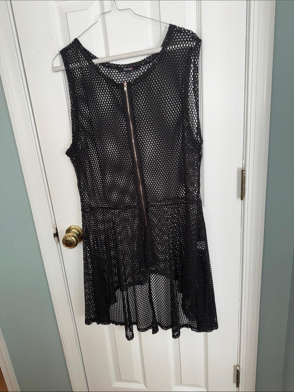 Impulsive Black Mesh Coverup with Gold Front Zip